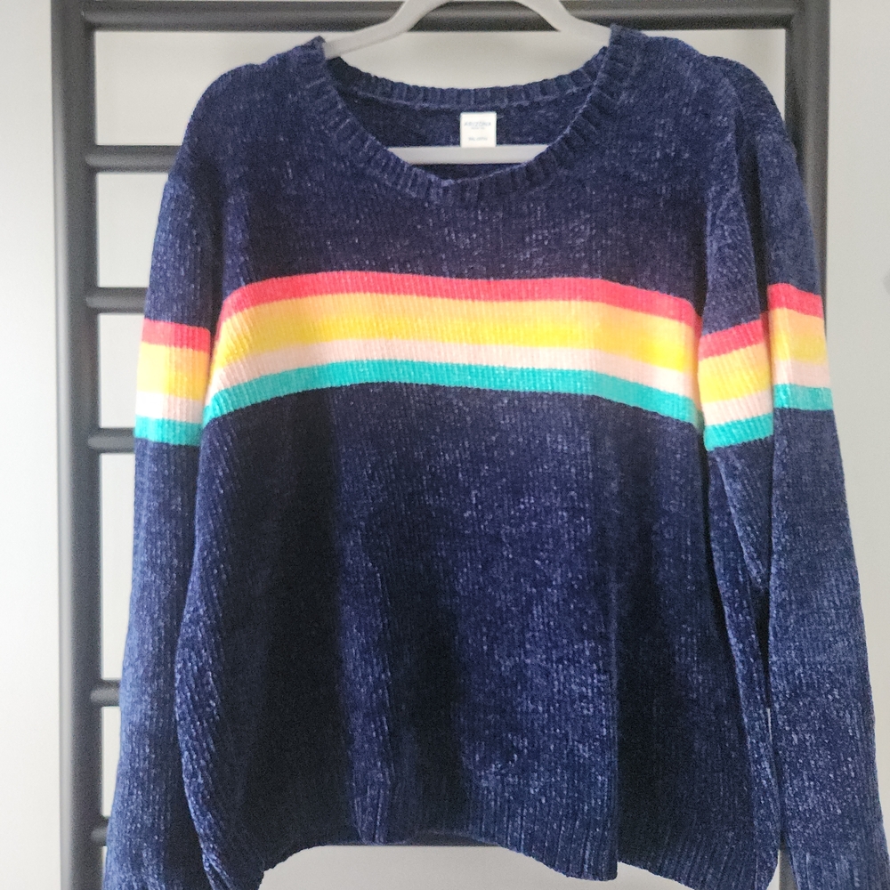 Arizona Navy Chenille Sweater with Rainbow Stripe